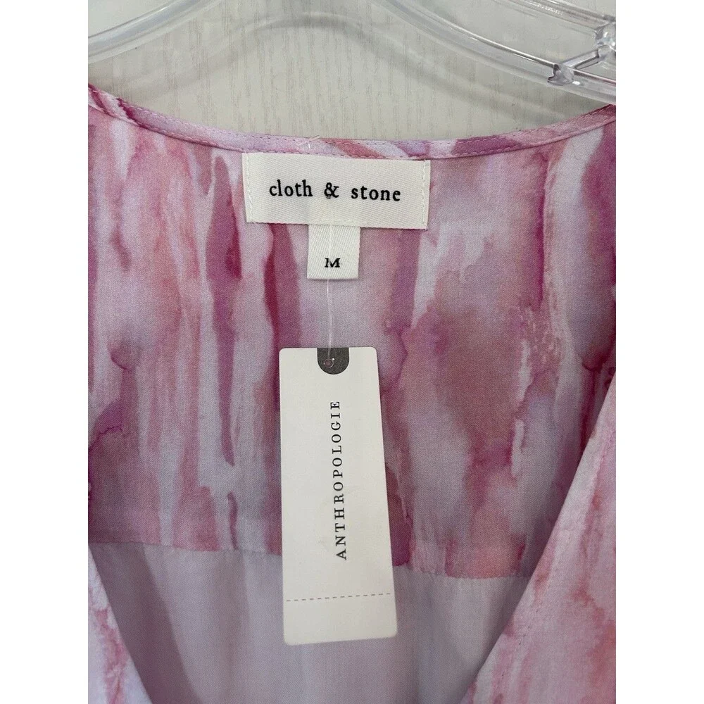 NWT Anthropologie Cloth & Store Pink Watercolor Button Front Mini Dress Size M